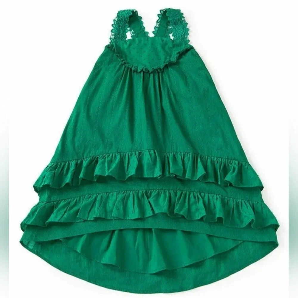 NWT Matilda Seriously Sweet Dress Maxi Hi-Low Lace Ruffle Green Cotton Size 4 - Picture 2 of 8